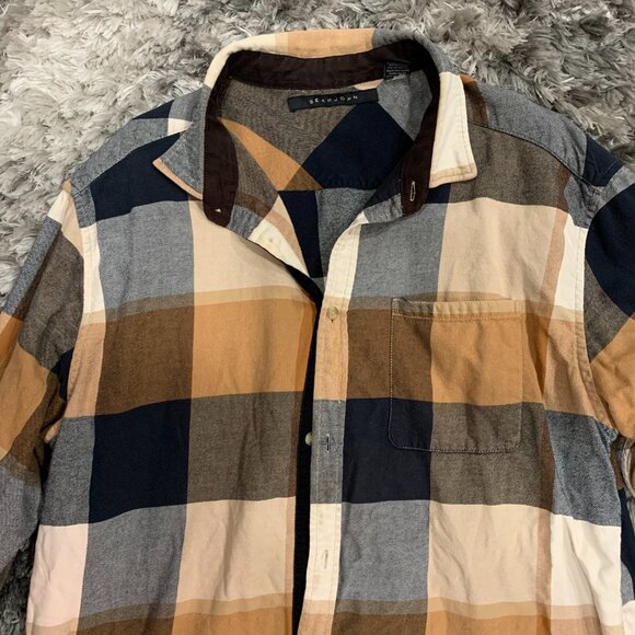 Sean John Legacy Plaid Button-Up Shirt Yellow Brown Men’s Long Sleeve Casual 3XL - Picture 5 of 6